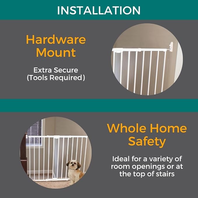 MYPET ClearPath Wide Staircase & Hallway Pet Gate: 28.7"-47.9" Wide Hardware Mounted Top of Stairs Gate with Safety Latch; 31" Tall, White