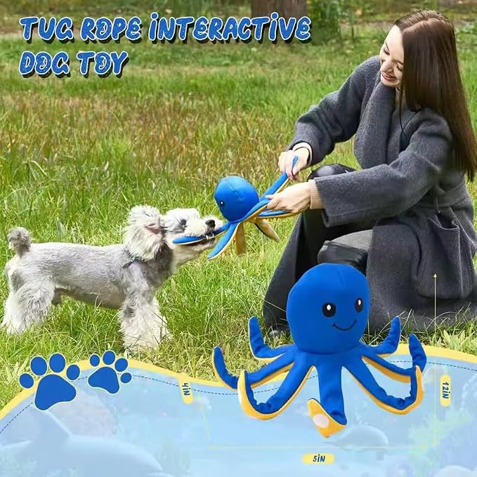 Tough EVA Dog Toy with Internal Rope Skeleton, Cute Octopus Durable Interactive Tug Toy for Medium and Large Dogs