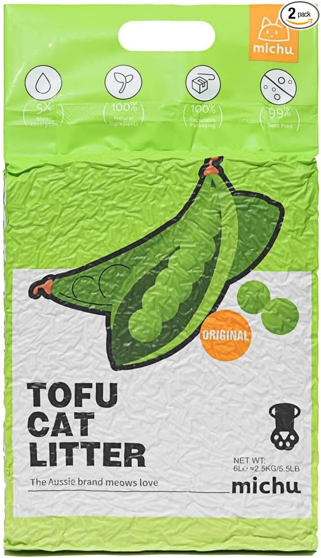 Michu Tofu Cat Litter Natural Clumping Tofu Cat Litter, Fast Clumping and Easily Scoop-able 5.5lb/88oz 5 Scents - Original, 2 Pack