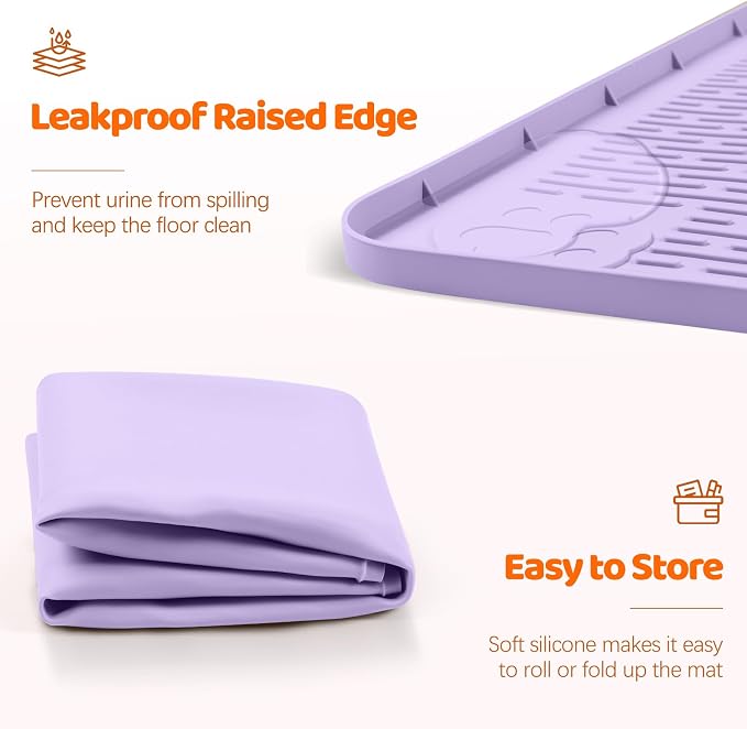 Pee Pads for Dogs, 34" x 22" Extra Large Reusable Silicone Mat, Washable Puppy Training Pads for Potty Training, Non-Slip, Leak-Proof, Indoor Floor Protection (Purple)