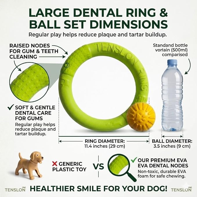Dog Ring Ball Set Green Large Floating Fetch Toy for Large Dog | Durable EVA Dog Toy Ring and Ball Combo Set, High-Visibility Green Fetch Toys for Large Dogs