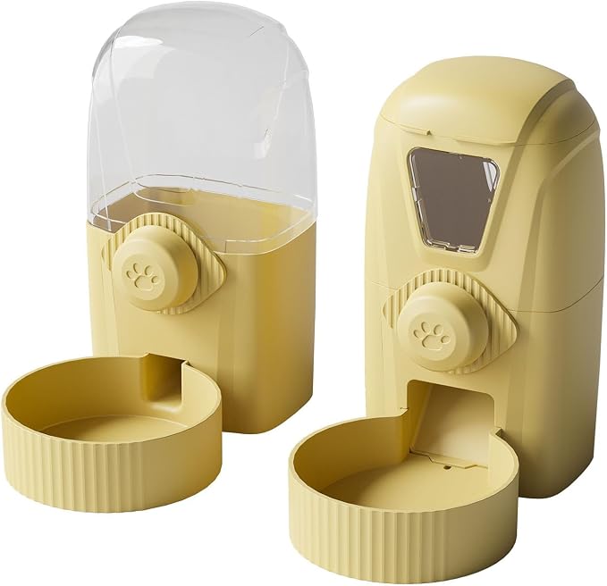 Hanging Pet Feeder Water Dispenser Set - 2-in-1 Gravity Food Water Bowl for Cats Small Dogs Rabbits, Cage Mounted No-Spill Pet Feeding Station (Yellow)