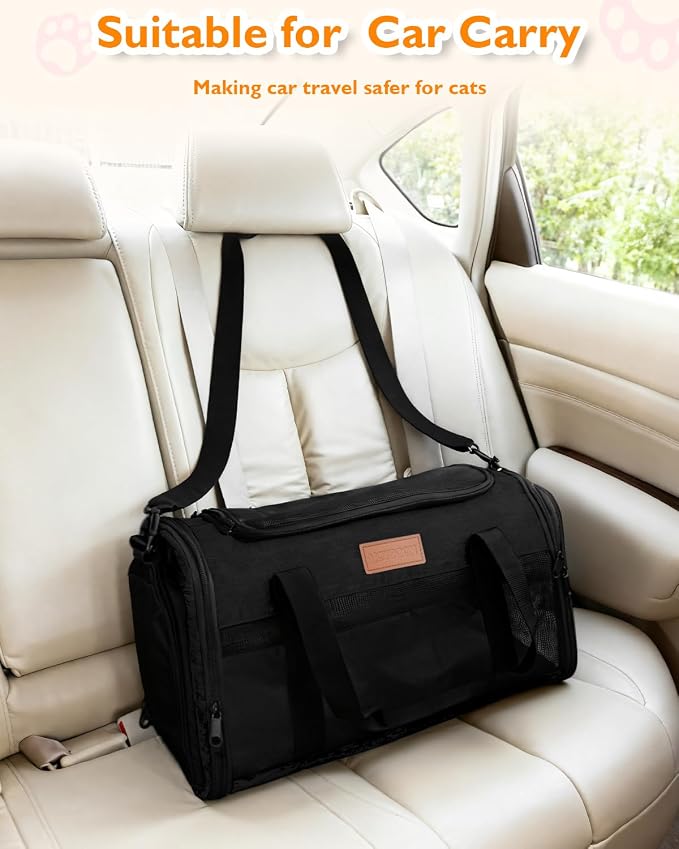 PETUX Airline Approved Pet Carrier for Small Cats up to 12 lb, Black | 17x11x9.5 in, Underseat, Top & Side Entry, Soft Sided Cat Carrier with Breathable Anti-Scratch Mesh for Travel & Vet