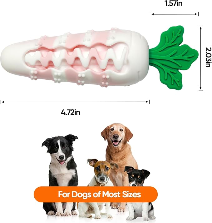 Indestructible Carrot Dog Toy for Aggressive Chewers - Tough Natural Rubber Chew Toy for Boredom, Interactive Treat Toy for Mental Stimulation - Durable Squeaky Toy for Small & Medium Dogs