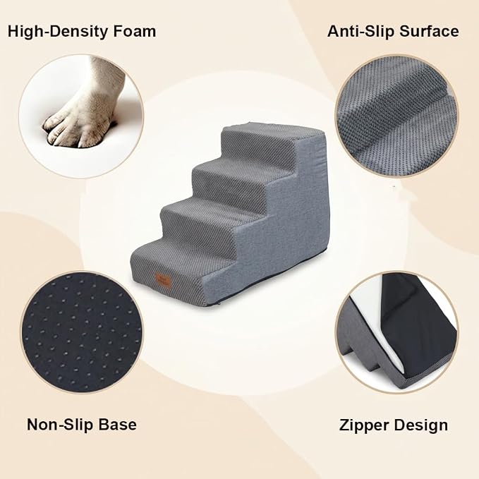 2 Pack Dog Stairs for Small Dogs 4-Step Pet Stairs for Bed Couch Chair Stool Non-Slip Pet Steps for Puppy Small Dogs Cat Older Pet Grey 17.7" H