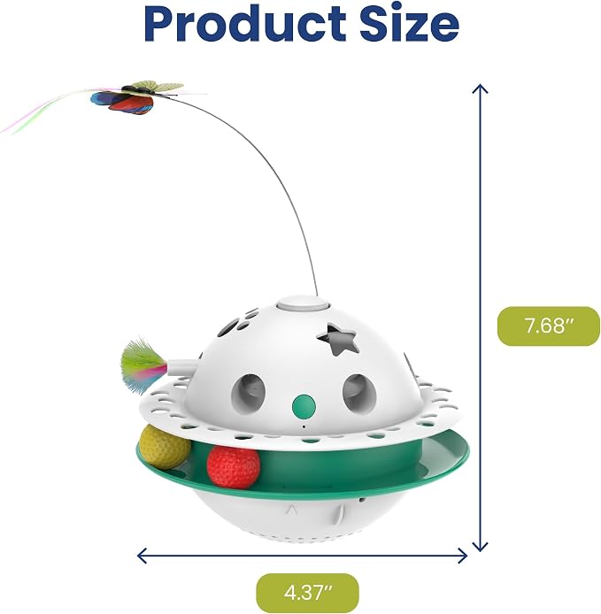 PAWSPIK Triple Chase 4-in-1 Interactive Cat Toy – Tumbling, Butterfly, Feather & Catnip Ball Play – Motion Activated, USB or Battery Powered
