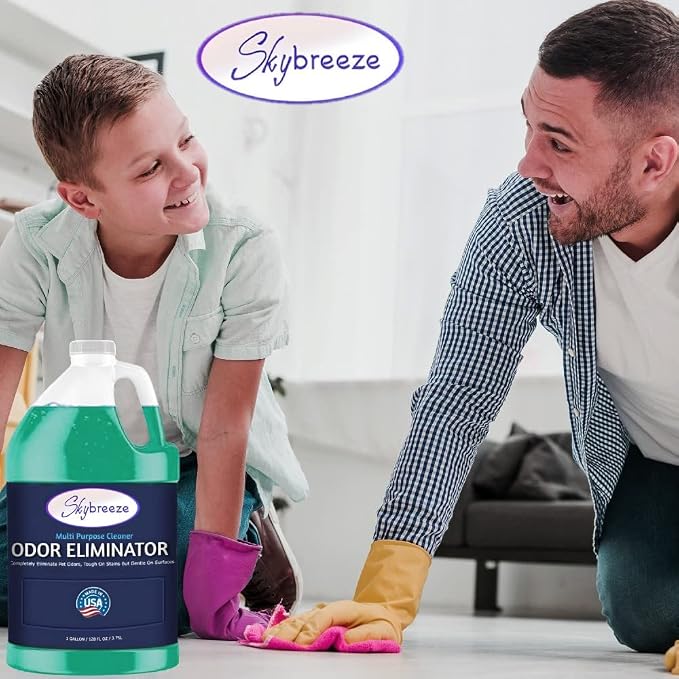 Pet Stain Odor eliminator - Super-concentrated Enzyme cleaner - Sky breeze - Extra Strong Odor and stain remover - Best Remover for Cat and Dog Pee All Purpose Cleaner and Deodorizer 2 gallon