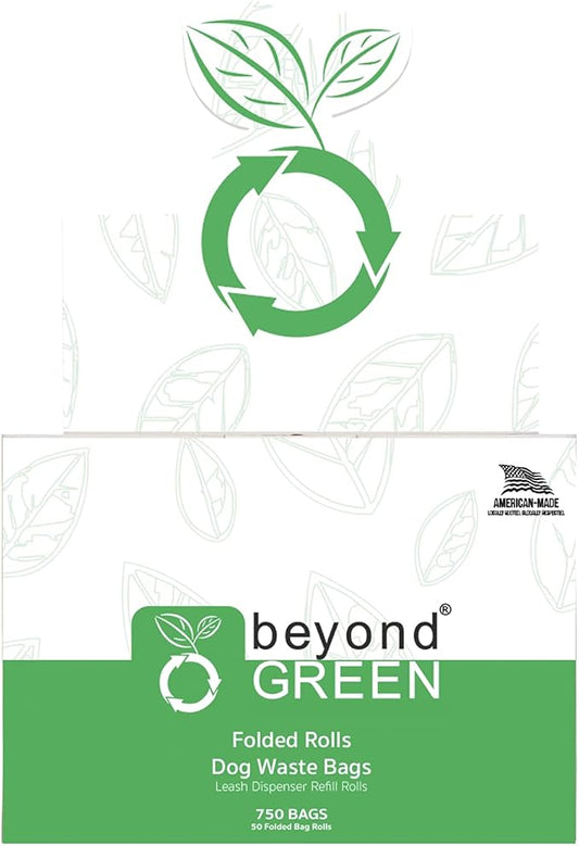 beyondGREEN Plant-Based Dog Poop Waste Bags for Leash Dispenser - 750 Bags - 50 Rolls of 15 Bags - 9" x 12"