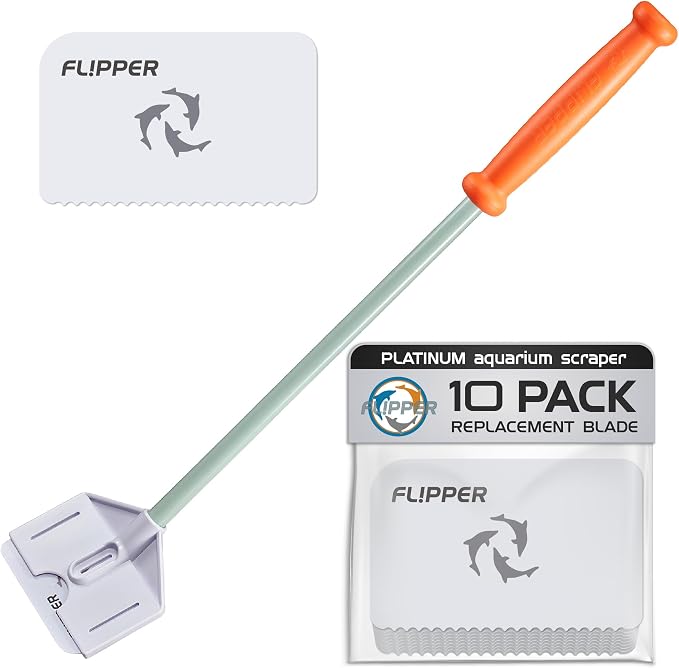 Flipper Platinum Aquarium Hand Scraper Tool – Glass and Acrylic Fish Tank Cleaner – Aquarium Glass Cleaner - Aquarium Glass Scraper with Serrated Blade 18"
