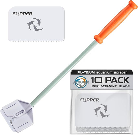 Flipper Platinum Aquarium Hand Scraper Tool – Glass and Acrylic Fish Tank Cleaner – Aquarium Glass Cleaner - Aquarium Glass Scraper with Serrated Blade 18"