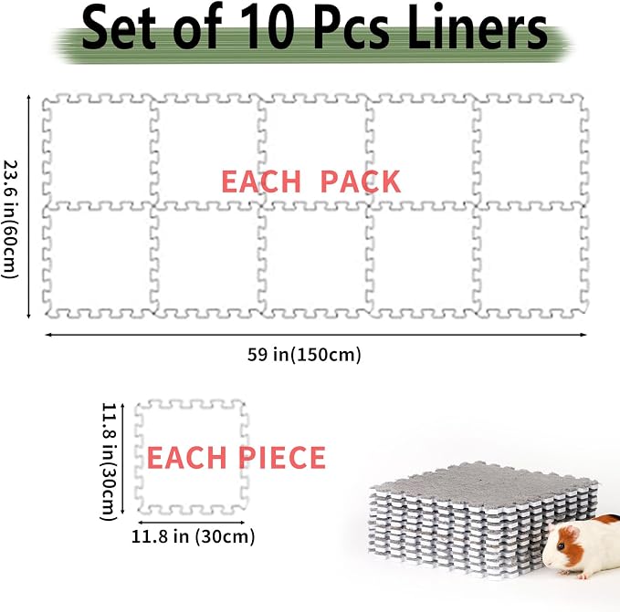 Oncpcare 10Pcs 11” x 11” Guinea Pig Pads Washable, 6 Pack Pet Cage Liner Protection Rabbit Cage Urine Guard