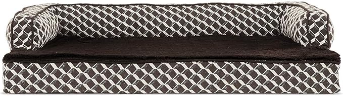 Furhaven Orthopedic Dog Bed for Medium/Small Dogs w/ Removable Bolsters & Washable Cover, For Dogs Up to 35 lbs - Plush & Woven Decor Comfy Couch Sofa - Diamond Brown, Medium