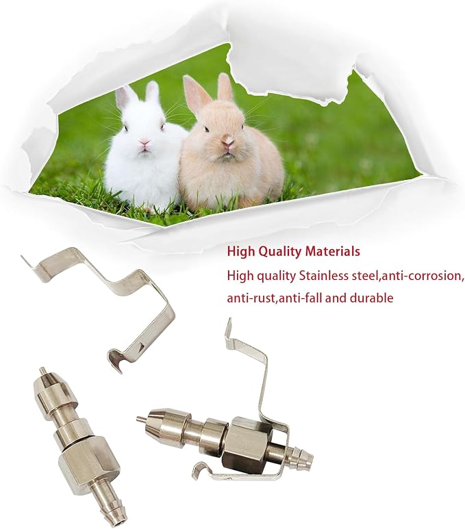 10pcs 304 Stainless Steel Rabbit Water Nipple Drinker with Card for Rodent Cage