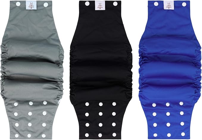 CuteBone Washable Dog Diapers Male with Snaps Reusable 3pcs a Pack Doggie Belly Band for Male Dogs Wraps KDM01L
