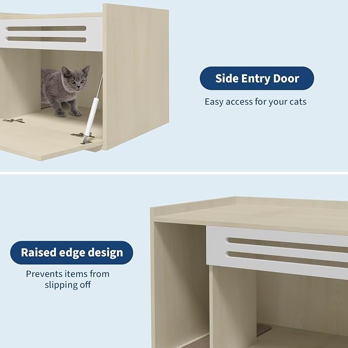 31.5 Inch Modern Litter Box Enclosure Cabinet, Concealed Litter Box with Vent Door/Left Side Storage Drawer & Shelf/Small Storage Cabinet/Raised Legs/Top Protectors,for All Kinds of Cats