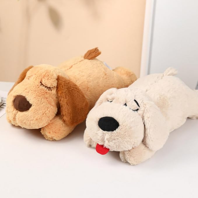 3T GROUP Heartbeat Puppy for Dogs Sleep Aid Dog Heartbeat Stuffed Animal Toy for Puppy Essentials Plush Pillow Pet Calming Anxiety Relief (Beige)