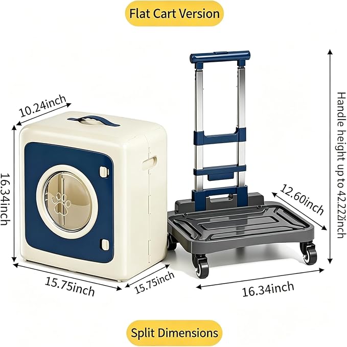 Pet Carrier with Wheels Foldable Cat Carrier, 3-Level Adjustable Handle 360° Wheels, Detachable Multi-Use Rolling Pet Travel Carrier for Cats & Small Dogs, Portable Outdoor Travel Pet Crate (Yellow)