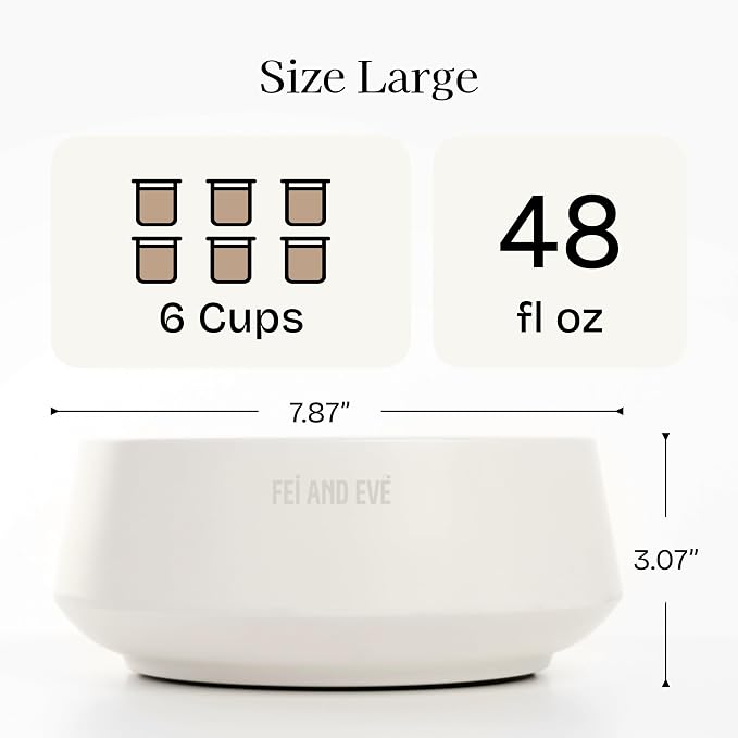 Fei & Eve Dog Bowl 48 Oz, Cloud White - Stain & Odor Resistant | Shatterproof | Non-Slip | Stable Design | for Small, Medium Breeds | Food and Water
