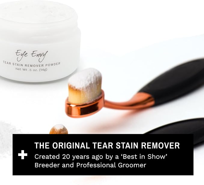 Eye Envy Tear Stain Remover Powder for Dogs and Cats. Natural, Safe Formula. Apply Around Eyes. Absorbs and Cleans Tears and Staining. Keeps Area Dry. Made in The USA. (1.4 oz)