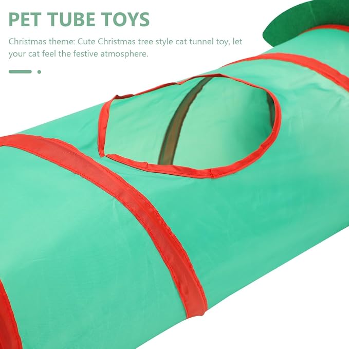 Christmas Tree Cat Tunnel Toys, 22" Foldable Indoor Cat Maze Tunnel with Crinkle Bell Ball for Kittens Puppy Small Pets Playing (Christmas Tree)
