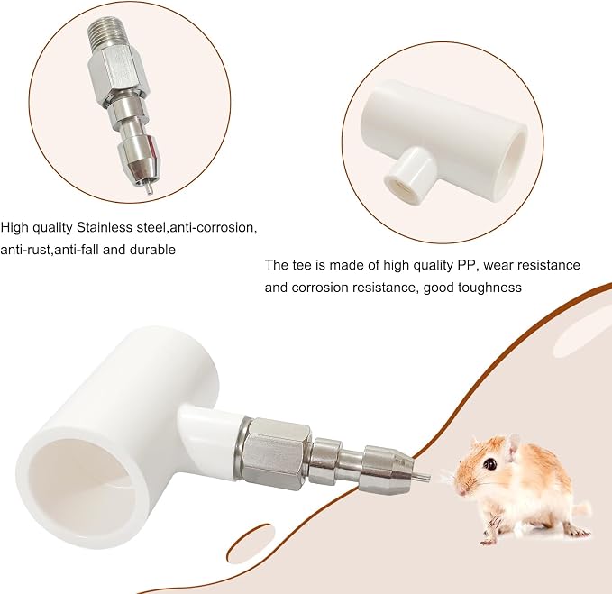 Stainless Steel Rabbit Water Nipples Metal Automatic Watering System Kit with PVC Tee for Guinea Pig, Hamster, Ferrets Other Rodent Small Animals(6Pcs)