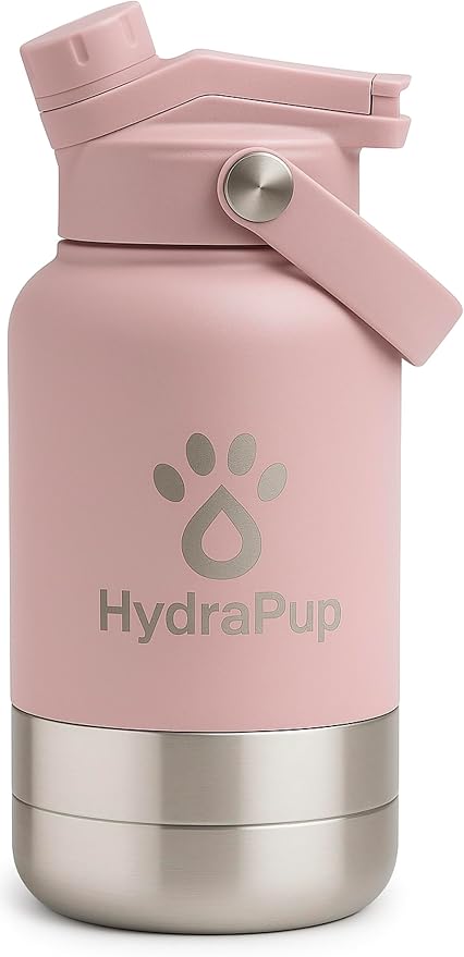 32oz Insulated Water Bottle with Dog Bowls – Human & Pet Shared Use, Stainless Steel Leakproof Travel Bottle (Rose Pink)