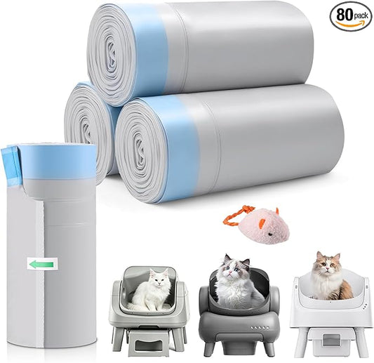 80 Count Automatic Cat Litter Box Bags Compatible with Petpivot Autoscooper 11/12 NeakasaM1 Open-Top Self-Cleaning Cat Litter Boxes, Leak-Proof Drawstring Trash Bags Replacement,27" x13",Holds 23 lbs
