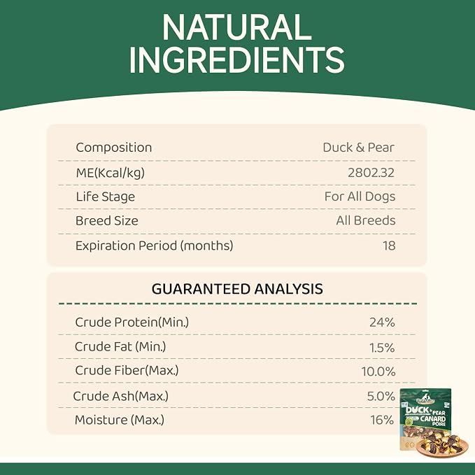 MeatyWay Duck & Pear Wrapped Dog Treats, High Protein, Low Fat, 100% Natural Duck & Pear, Healthy and Natural Dog Training Treats for Small & Large Dogs, 454g/16 oz. Bag