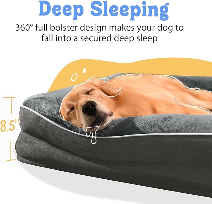 Chez Paw Jumbo Waterproof Dog Bed for Giant Dogs, Extra Thick Egg-Crate Foam Orthopedic Dog Sofa with Sides & Removable Washable Cover, Non-Slip Bottom,Grey 53"x42"x8.5"