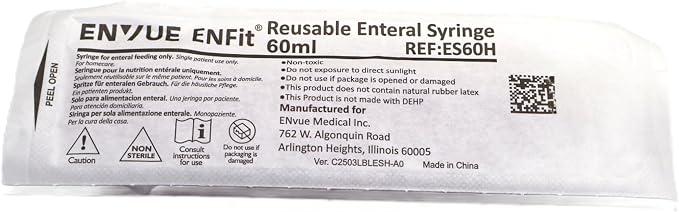 Envue ENFit Enteral Feeding Syringe 60mL, O Ring Syringes for Feeding and 60 ml Syringe for Feeding Tube Use, Reusable 60cc Syringe for NG Tube, 10 Pack, Purple