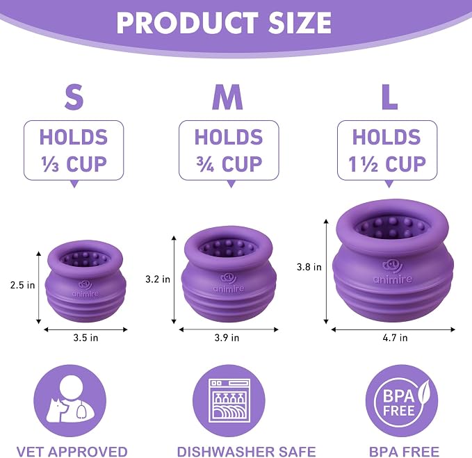 Treat Dispensing Dog Toy, Long-Lasting Interactive Puzzle Toys for Dogs, Stuffable Dog Enrichment Frozen Lick Treat Toy for Boredom, BPA Free Silicone Fetch Catch Chew Toy (Purple,L)