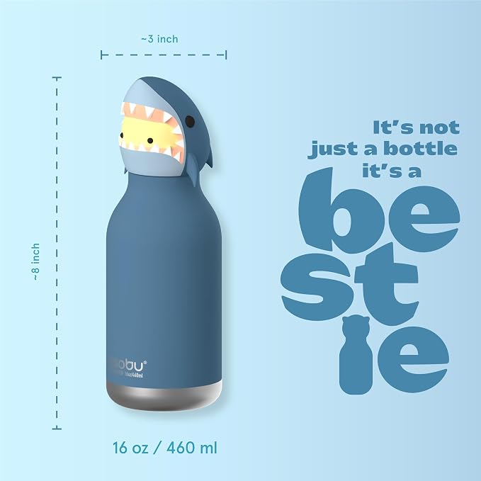 Asobu Bestie Bottle Limited Edition Collectible Kids Water Bottle with Animal Character Lid 16oz (460ml) Insulated Stainless Steel, Leakproof, Reusable with Straw Fun Gift for Girls & Boys