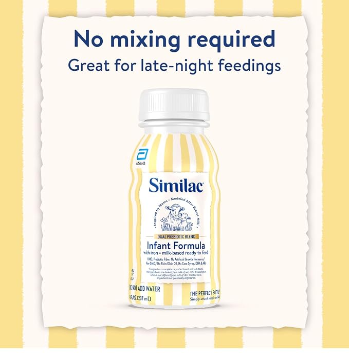 Similac Dual Prebiotic Blend, Baby Formula With Iron, Ready to Feed, 0-12 Months, 8-fl-oz Bottle, Pack of 24