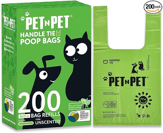 Pet N Pet 200 Counts Lavender Scented Dog Poop Bags Rolls with Tie Handles, 41% Plant Based & 59% PE Poop Bags for Dogs, Extra-Thick Doggie Poo Bag, Pet Waste Bag