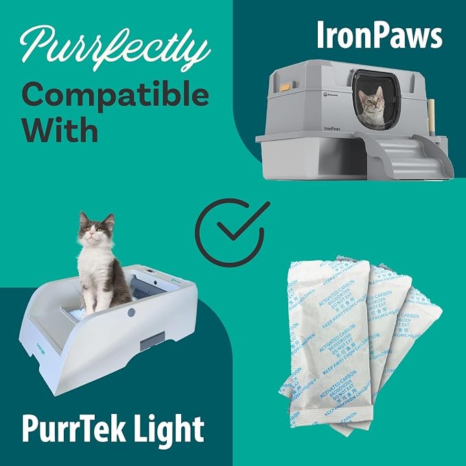 Petcove Cat Litter Box Liners, Carbon Litter Deodorizers Bundle For PurrTek Max & Light| Drawstring Bags for Automatic & Self-Cleaning Litter Boxes | Unscented (PurrTek Light Accessories)