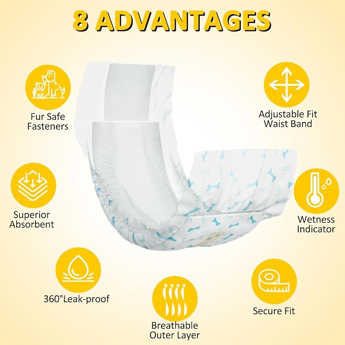 Dono Disposable Male Dog Diapers, 56PCS | Wetness Indicator, Super Absorbent Male Wraps Belly Bands, Leak Protection