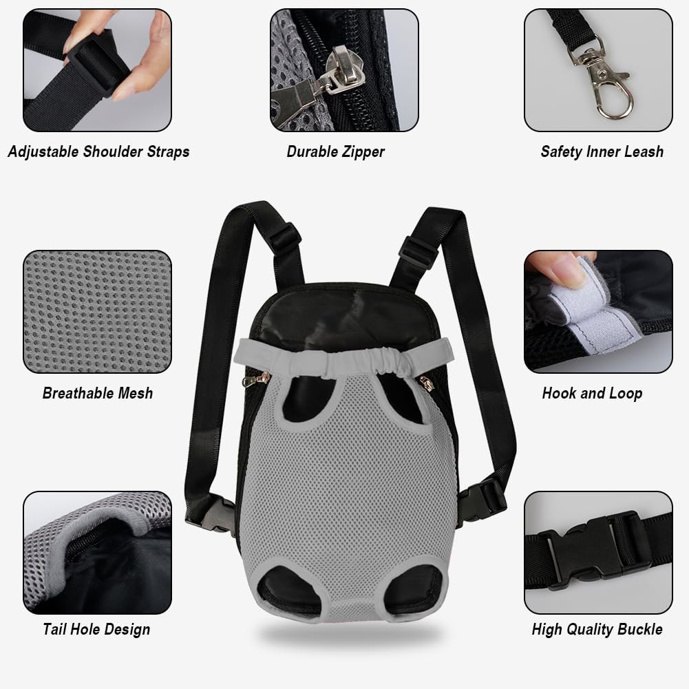 FEimaX Dog Carrier Backpack Pet Legs Out Front Cat Travel Bag, Adjustable Puppy Backpacks Carriers Hands-Free for Small Medium Dogs Cats Hiking Traveling Camping Daily Walking (X-Large, Grey)