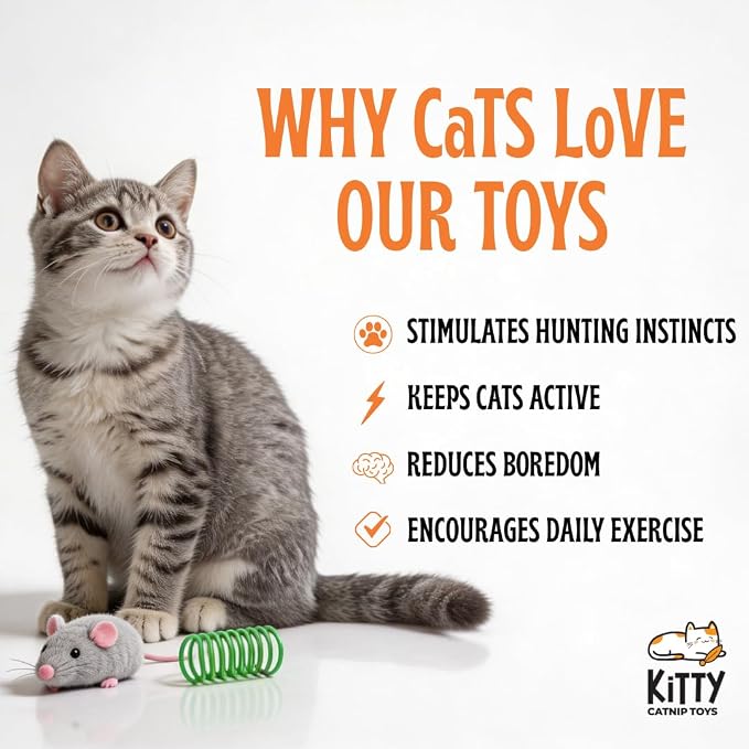 Kitty Catnip Toys- 30 Interactive Cat Toys for Indoor Cats & Kittens – Crinkle Balls, Sparkle Pom Pom Balls, Spiral Springs, Cat Mice, Teaser Wand, Kitten Toys, Cat Accessories - Variety Pack