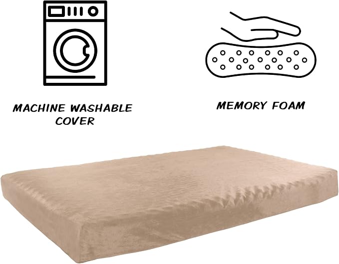 PETMAKER Orthopedic 2-Layer Memory Foam Dog Bed with Machine Washable Sherpa Top - 46x27, Up to 95lbs (Tan)