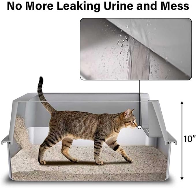 Stainless Steel Litter Box with Lid, XL Metal Litter Box, Anti-Urine Leakage Cat Litter Boxes Extra Large for Big/Multiple Cats, Never Absorbs Odors, Non-Stick, Includes Scooper and Mat