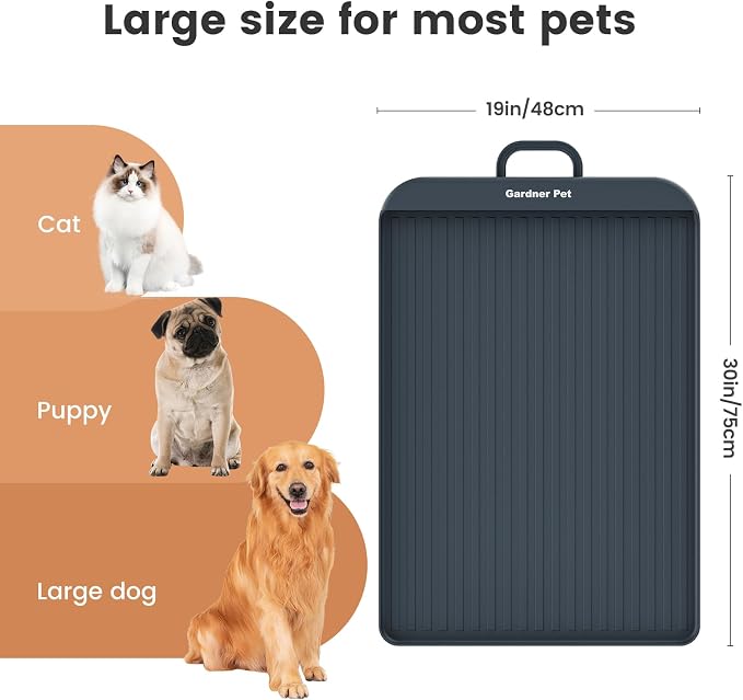 Gardner Pet Dog Water Stainless Steel Dispenser with Large Silicone Cat Food Water Mat for Floors Waterproof Anti-Slip