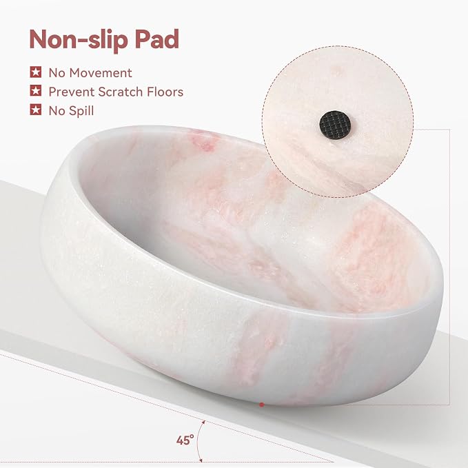 Karibiber Marble Dog Bowl, 6lbs Weighted Dog Food Bowl, Non-Slip Large Heavy Water Bowls, Cute Pink Stone Food and Water Dish for Large Dogs, Natural Marble, Easy to Clean, Holds 6 Cups