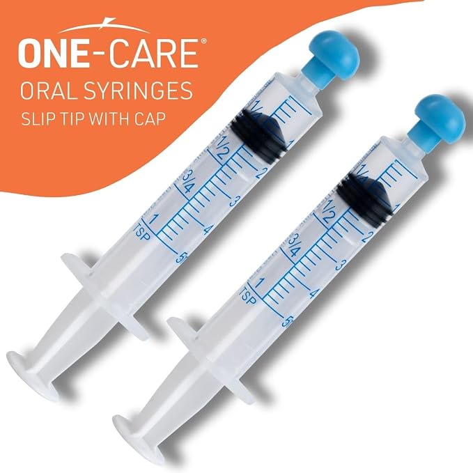 ONE-CARE 5ml Oral Syringe with Cap - Sterile, Individually Wrapped - 100 Syringes, Slip Tip, Uses include oral administration of medicine for infants, adults and animals