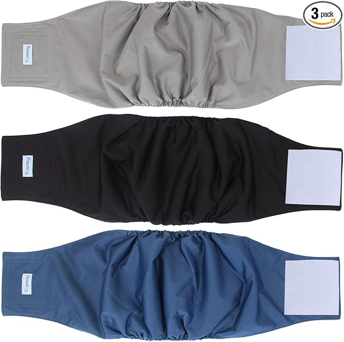 Teamoy 3 Pack Male Dog Diaper Wrap with Gray Lining, Washable Puppy Belly Bands, Super-Absorbent and Comfortable(L2,20-24" Waist)