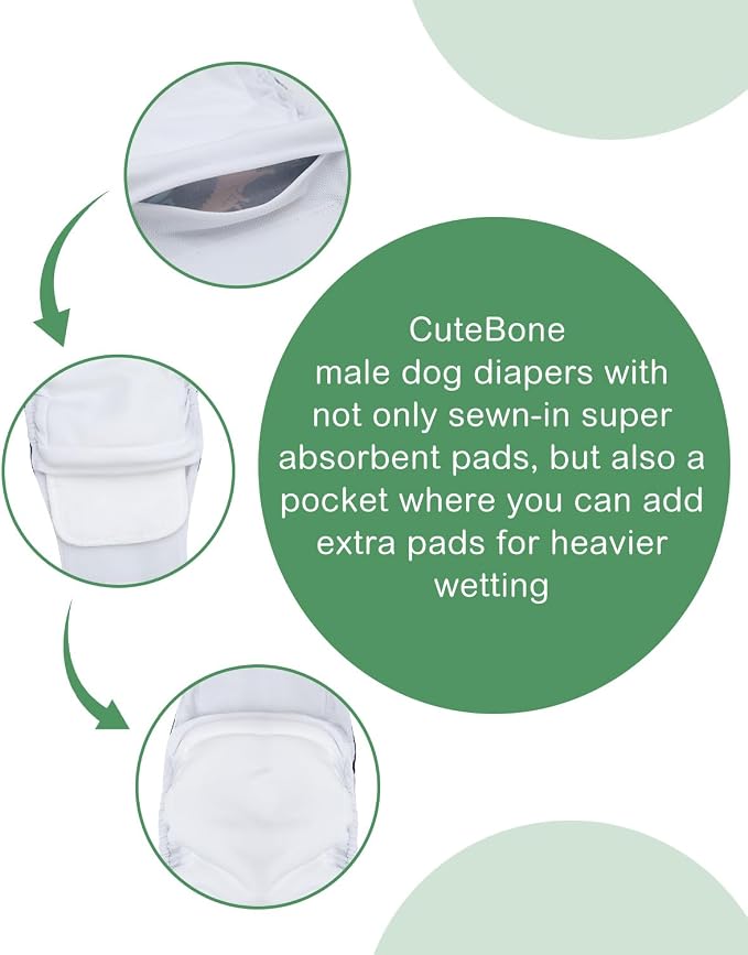CuteBone Dog Diapers Male 4 Pack Puppy Wraps Reusable Doggie Belly Bands for Male Dogs Small Medium Large