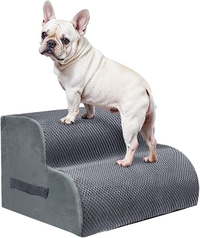 PAWSCRAT Dog Stairs for Small Pets, 11.8" H with 30D Material Soft Foam, Portable Ramp Non-Slip Surface Non-Slip for Couch and High Bed Climbing, 2-Step Stairs for Cat or Dog, Grey