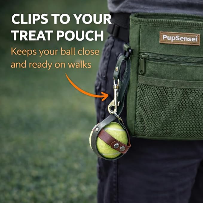 Hands Free Dog Walking Kit - Army Green Magnetic Treat Pouch and Tennis Ball Holder Bundle