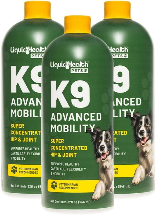 LIQUIDHEALTH Pets K9 Advanced Mobility Liquid Glucosamine Level 5000 for Large Dogs with Chondroitin, MSM, Boswellia Serrata - Dog Hip & Joint Health Vitamins, Pet Joint Oil Juice - USA Made (3 Pack)