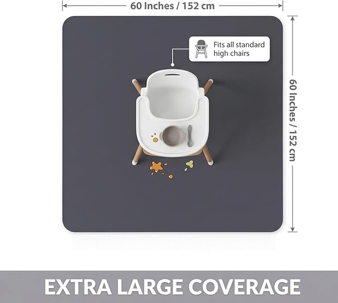 Baby Splat Mat for Under High Chair, 60 x 60 Inch Splash Mat, Waterproof and Washable Spill Mat, Anti-Slip Floor Protector