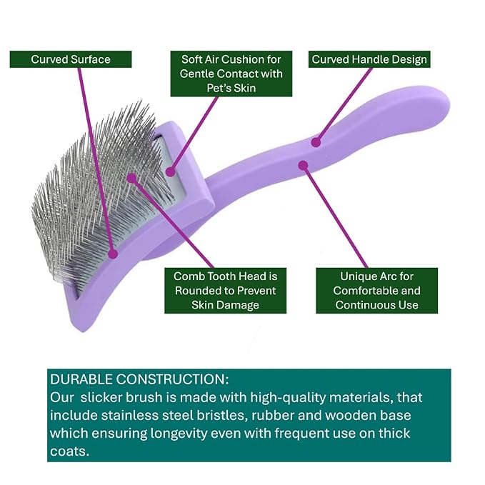 Slicker Brush Perfect For Dogs and Cats (Big and Medium Dogs, Goldendoodles, Labradoodles, Poodles and Cats) Curved Design for Thick, Fluffy, Detangled and Shedding Fur (Yellow, Large)